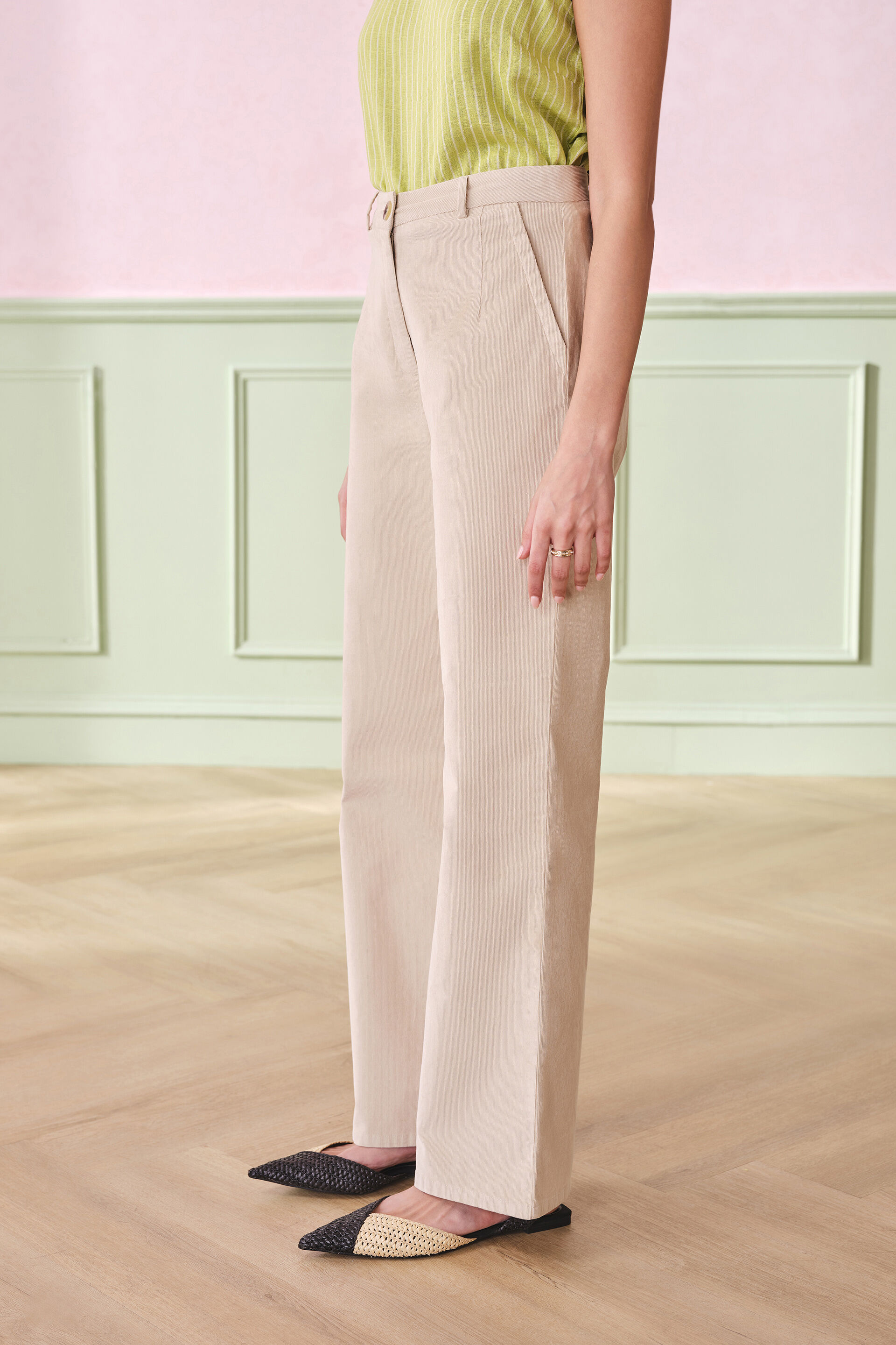 The Teddy Corduroy Cotton Trousers, Beige, image 2